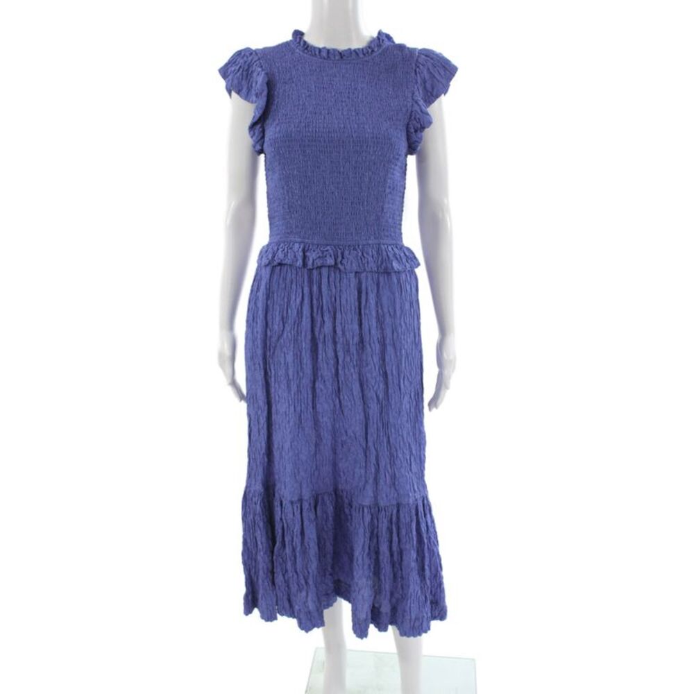 Sea Women Maxi Dress Purple Silk Crew Neck Short Sleeve Long Bohemian Size M